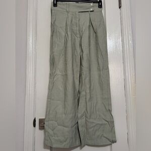 Gentle Park Women’s Wide-Leg Light Green Linen Pants | Size: L